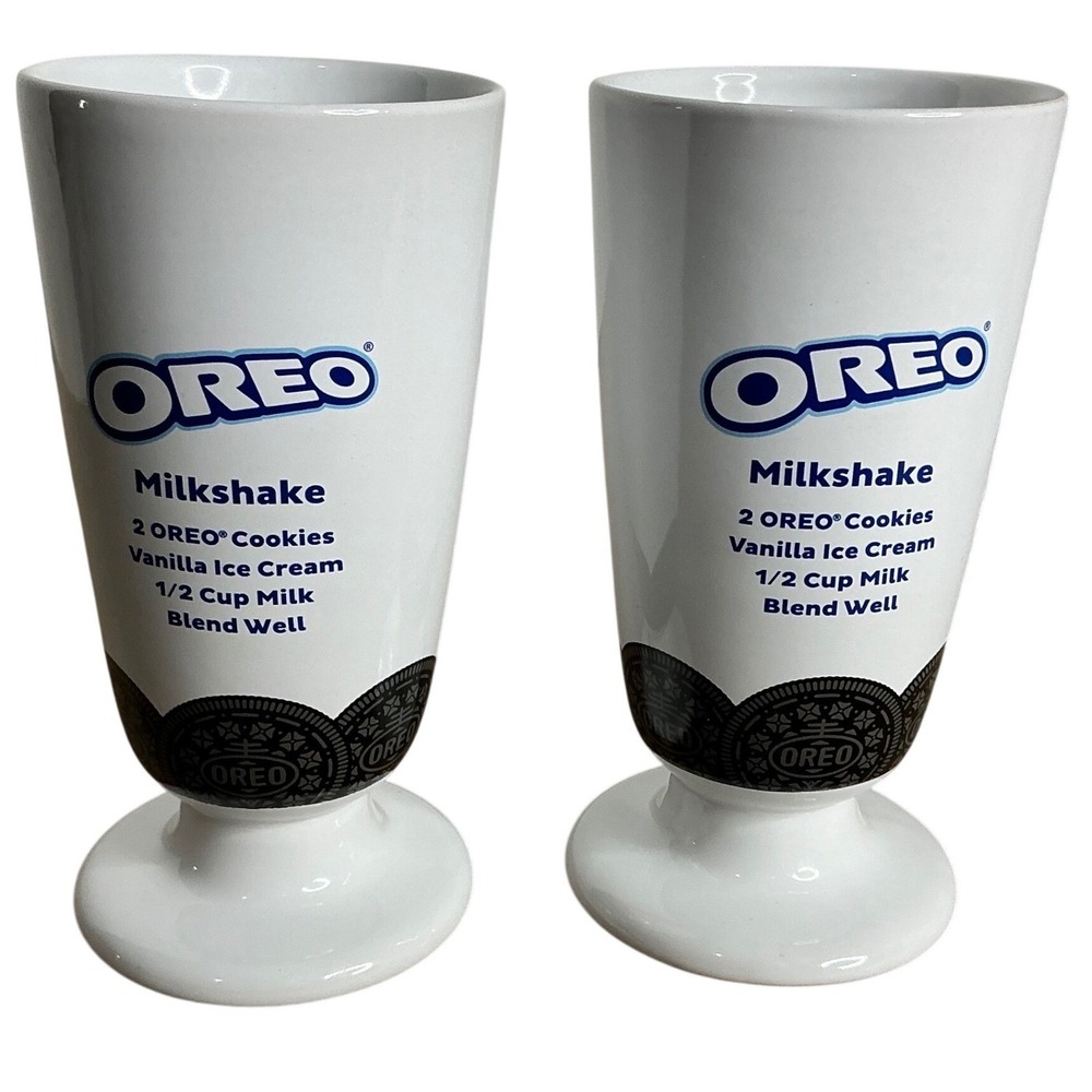Oreo Milkshake Glasses Set of 2‎ Dessert Dishes Footed Tall White Vintage/Retro
